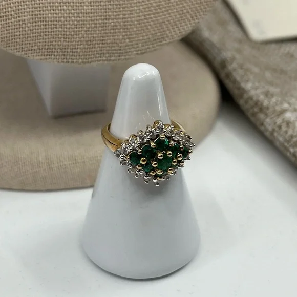 Vintage Emerald 925 Gold Vermeil Cluster Ring - Picture 12 of 17